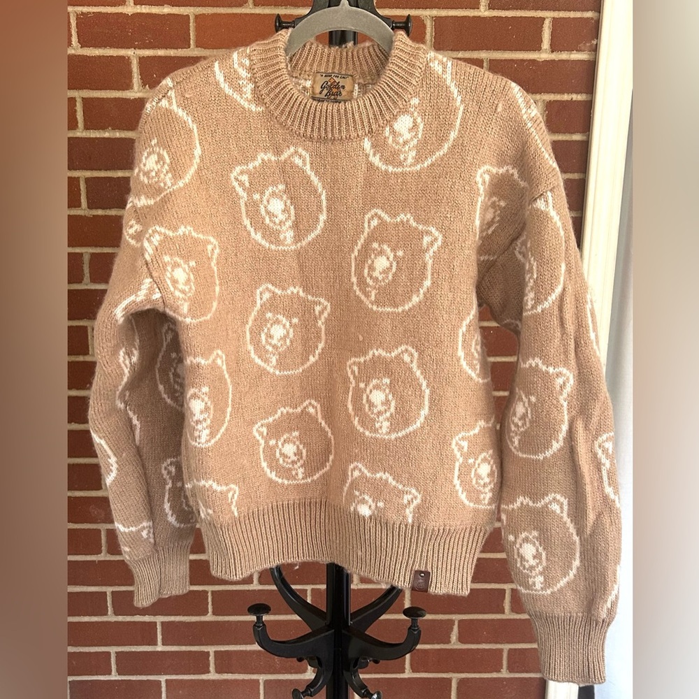 Golden Bear Tan Wool Sweater 🐻 Cozy‎ Cottagecore Cabincore Chunky Knit Retro - Picture 2 of 9